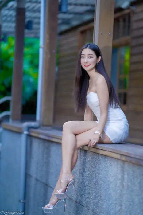 [Mzsock] NO.076 Wu Xiaokui pure white dress high heels beautiful legs outdoor shot street photography#[34P]-30